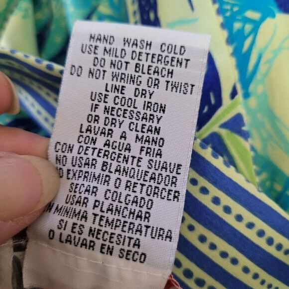 80's Tropical Cotton Tiered Ruffle Drop Waist Prairie Apron Dress‎ Green Sz 8 - Picture 11 of 11